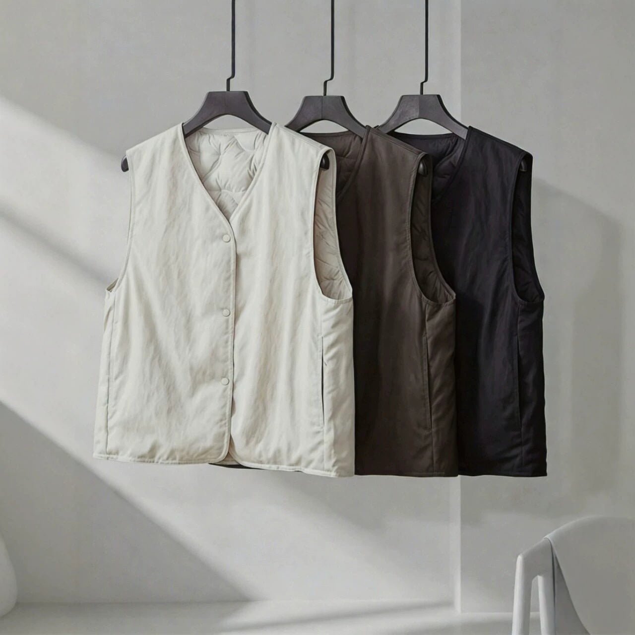 Women’s lightly padded quilted vest with V-neck and press studs Chichicherry