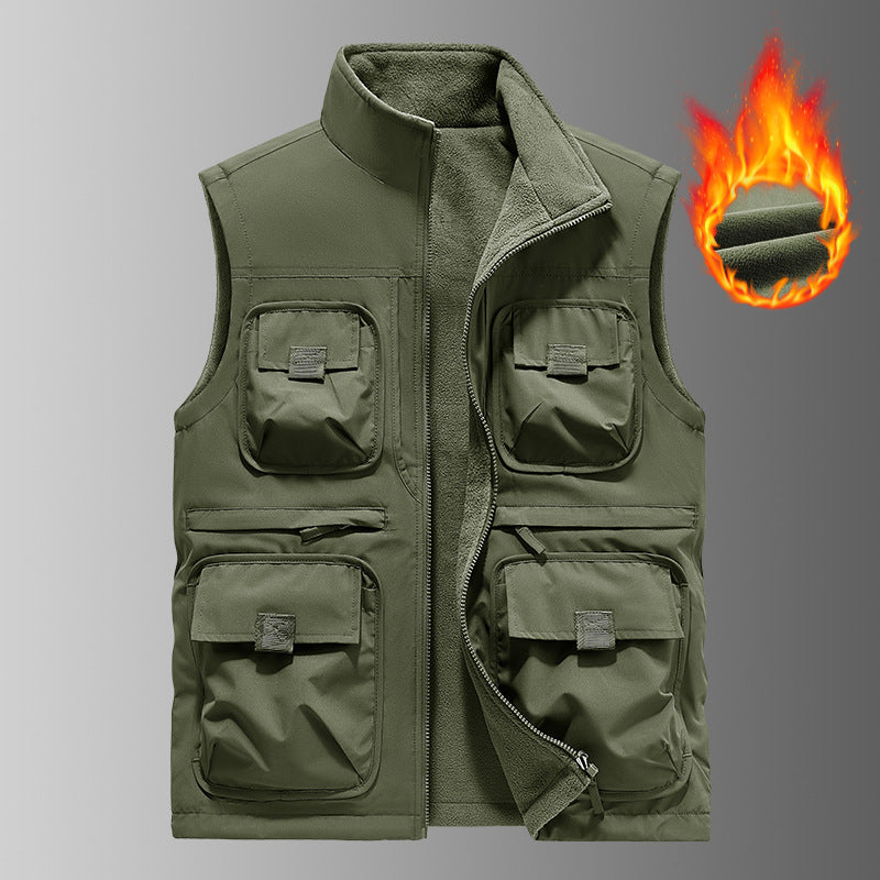 Men's Insulated Utility Vest with Fleece Lining and Multiple Pockets Chichicherry