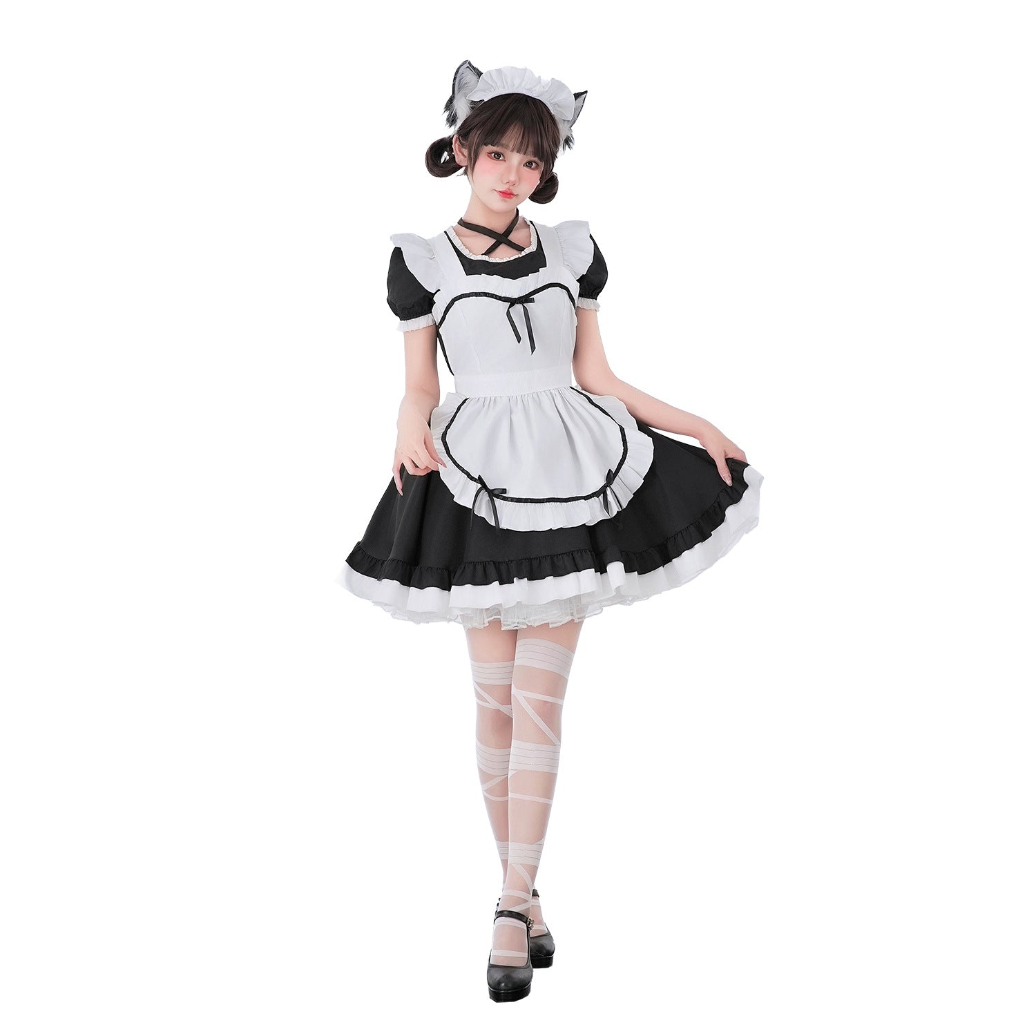 Women's playful maid dress with ruffle details and decorated apron dress Chichicherry