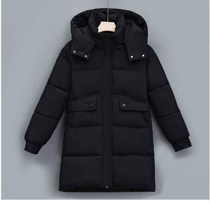 Women's long thermally insulated parka with removable hood, concealed zipper and flap pockets Chichicherry