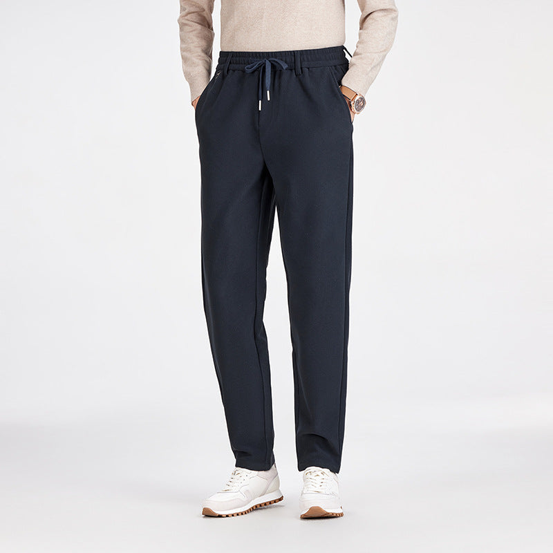 Men's Casual Jogging Pants with Straight Cut, Elastic Waistband, and Turned-Up Hem Chichicherry