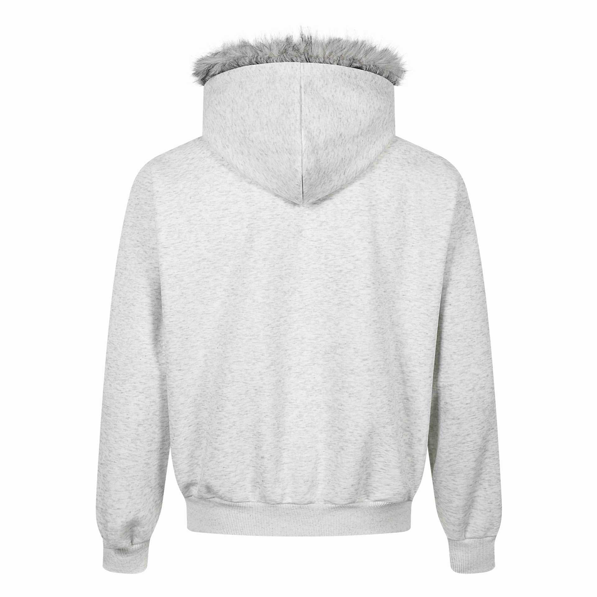Women's hooded sweatshirt jacket with artificial fur trim, front zip and collage print Chichicherry