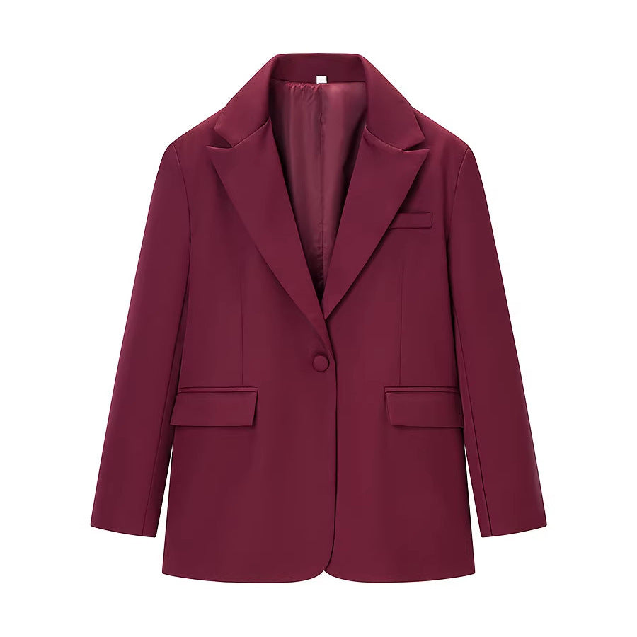 Women's Casual One-Button Blazer with Lapel Collar, Flap Pockets and Satin Lining Chichicherry