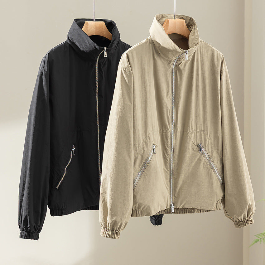 Women's Ultralight Transition Jacket with High Collar, Diagonal Zipper Pockets and Elastic Hem Chichicherry