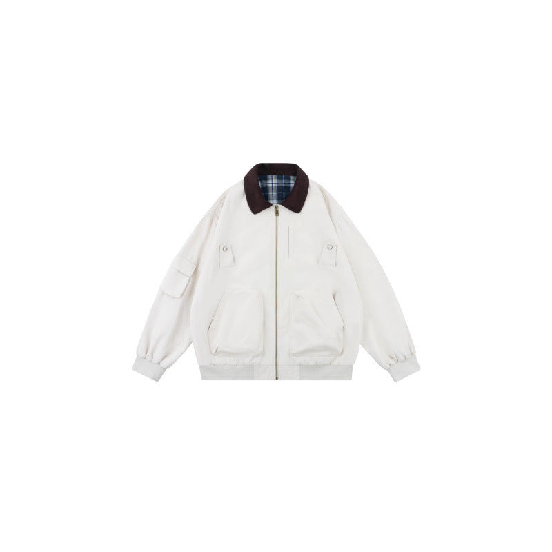 Unisex Oversized Blouson in Workwear style with cord collar and checked lined interior Chichicherry