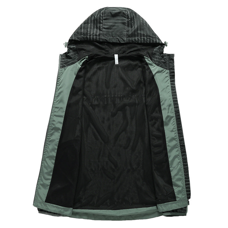 Men's Lightweight Reflective Hooded Windbreaker with Mesh Lining and Zipper Pockets Chichicherry