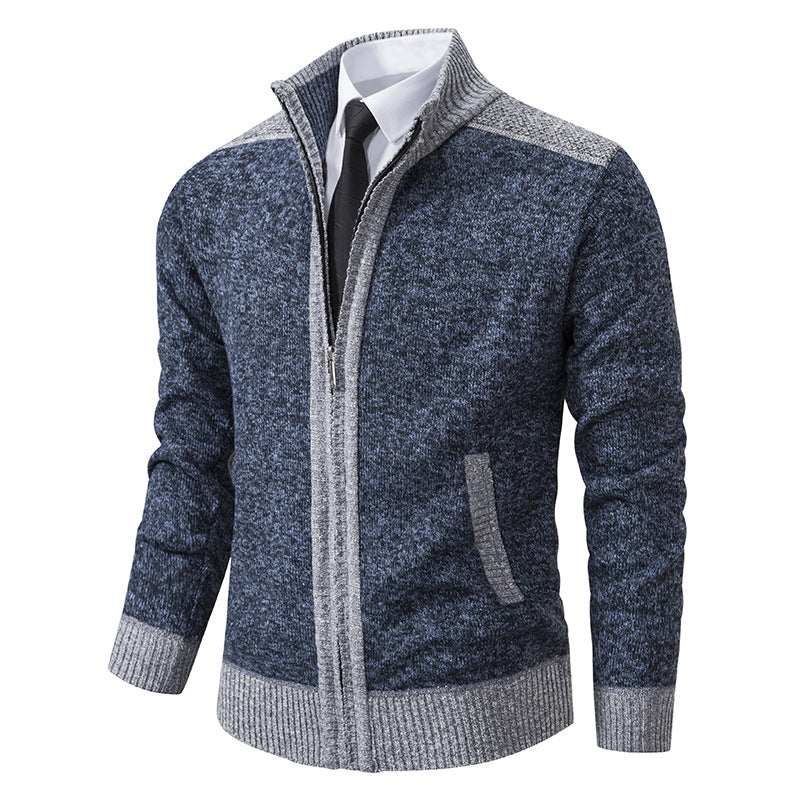 Men's Knit Zip Jacket with Stand Collar and Contrast Trims Chichicherry