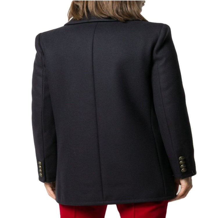 Women's Short Tailored Double-Breasted Wool Blend Peacoat with Maritime Details Chichicherry