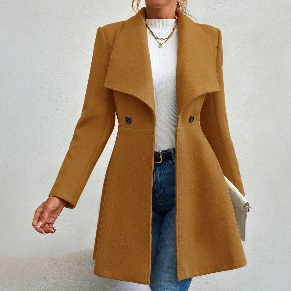 Ladies Tailored Short Coat with Waterfall Collar and Flared Peplum Chichicherry