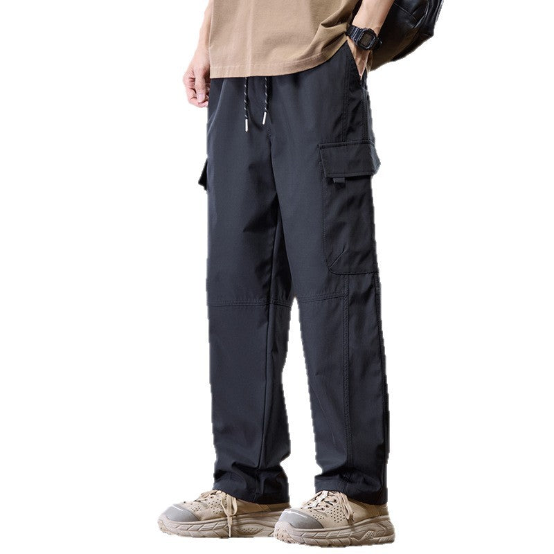 Men's Lightweight Technical Cargo Pants with Straight Legs, Multi-Pockets and Drawstring Waist Chichicherry
