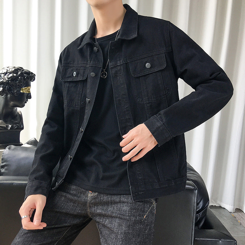 Men's slim fit denim trucker jacket with minimalist seam design Chichicherry