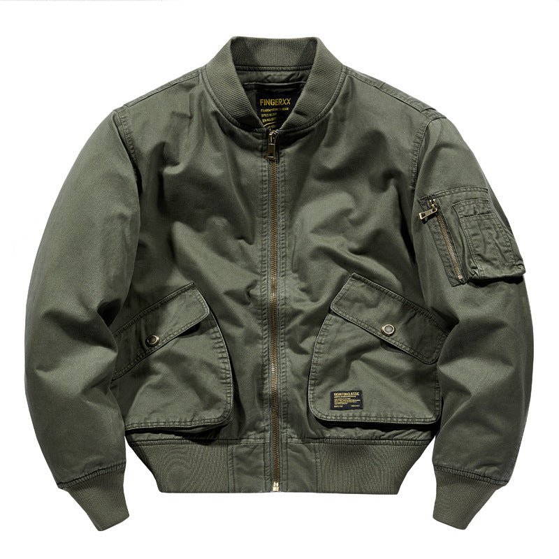 Men's Canvas Bomber Jacket in Utility Style with Arm Pocket and Large Flap Pocket Design Chichicherry