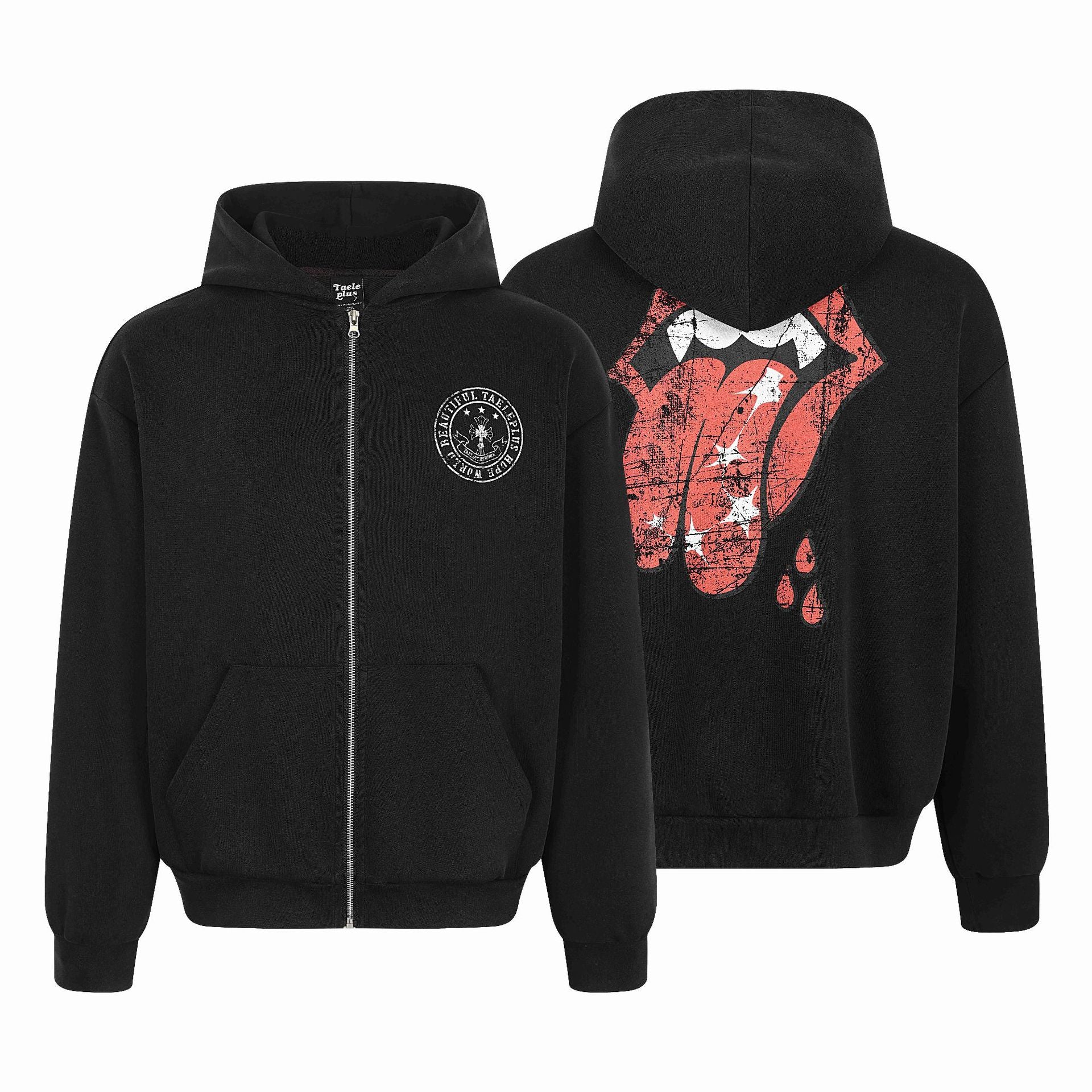 Unisex hooded zip jacket in oversized boxy cut with chest emblem Chichicherry