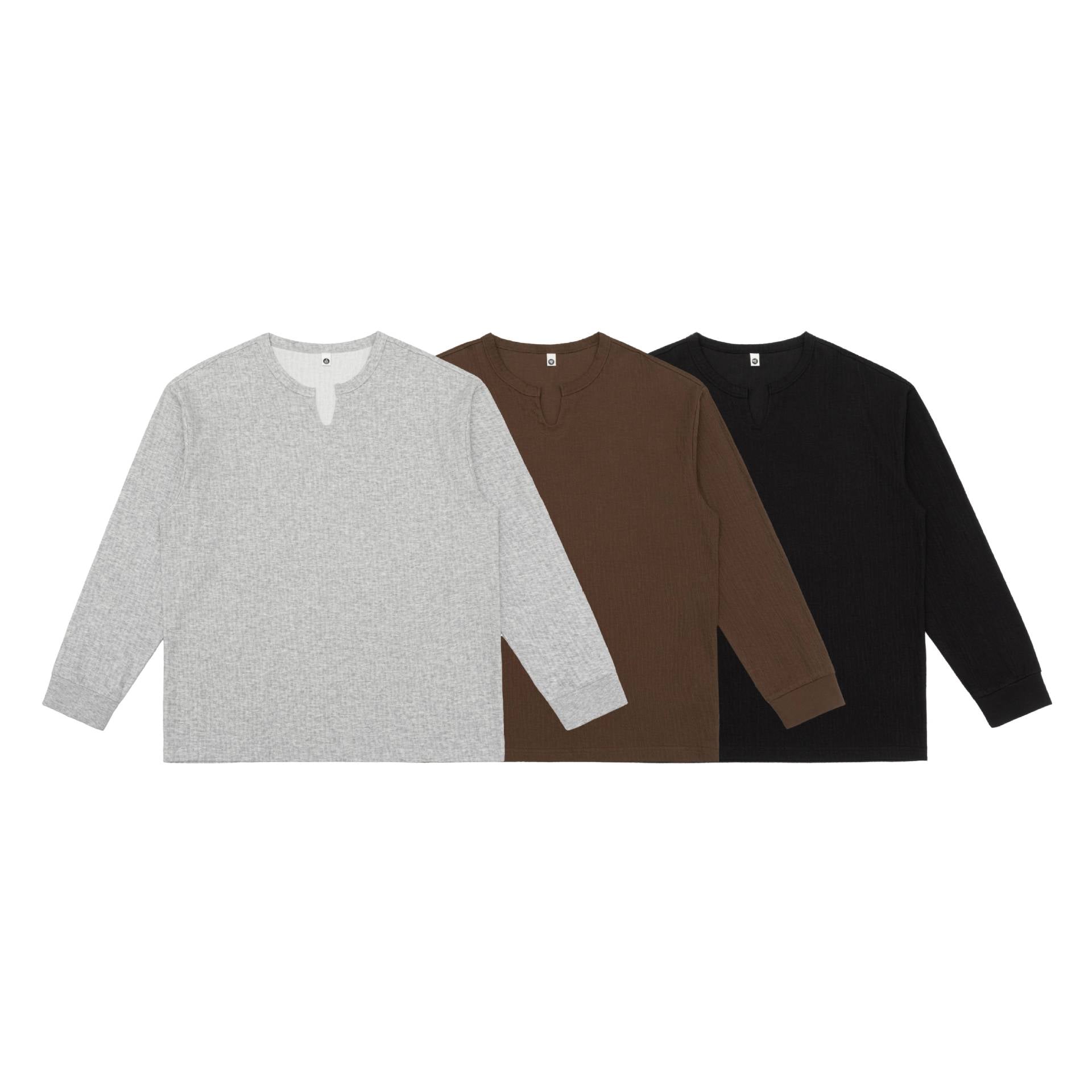 Unisex Lightweight Structured Long Sleeve Shirt with Slit Collar and Ribbed Cuffs Chichicherry