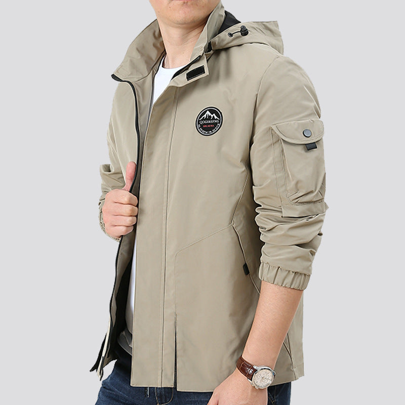 Men's Lightweight Urban Softshell Hoodie with Arm Pocket and High Stand Collar Chichicherry
