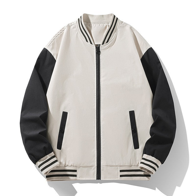 Men's lightweight college bomber jacket with contrasting striped ribbed collar and full zip Chichicherry