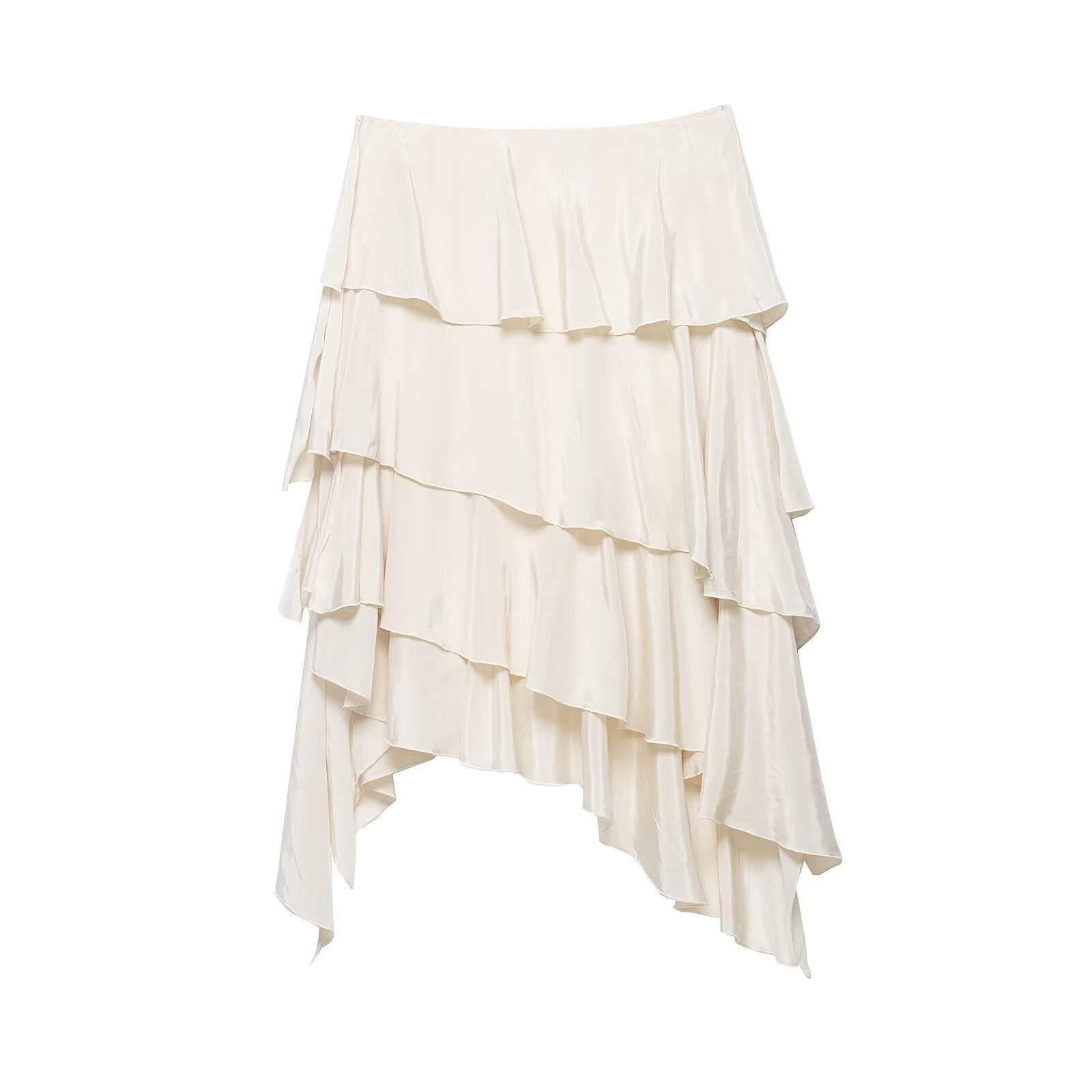 Women Ruffle Layered Maxi Skirt with Asymmetric Hem and Silky Flowing Look Chichicherry