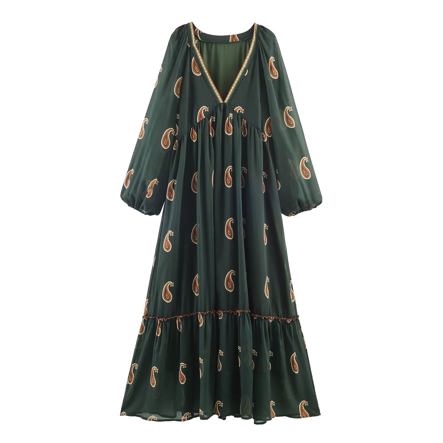 Women’s maxi dress in boho style with paisley print and V-neck Chichicherry