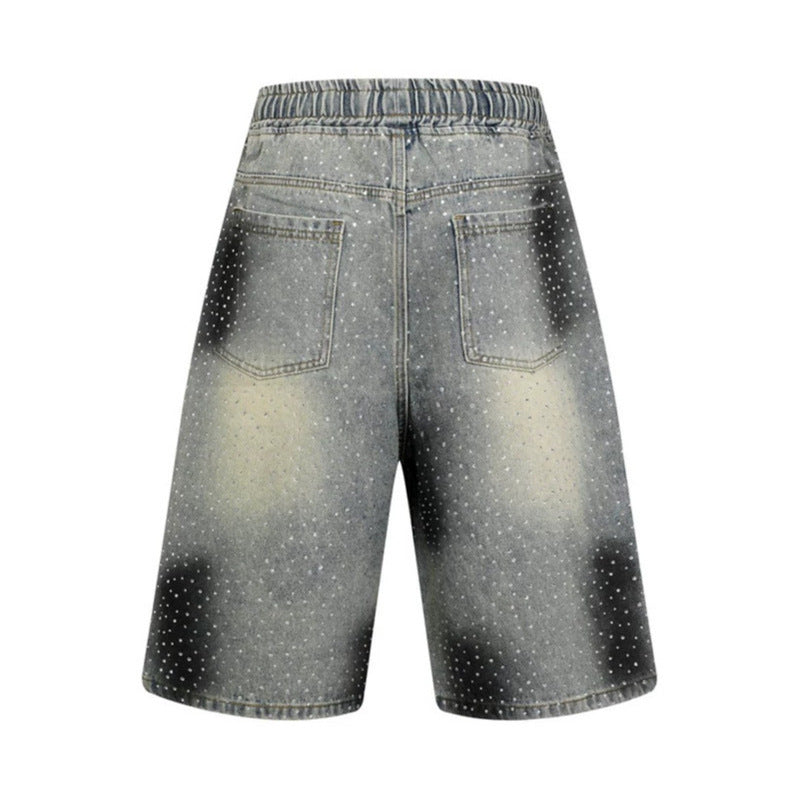 Women's high-waisted denim culotte shorts with comfort waistband and subtle polka dot pattern Chichicherry