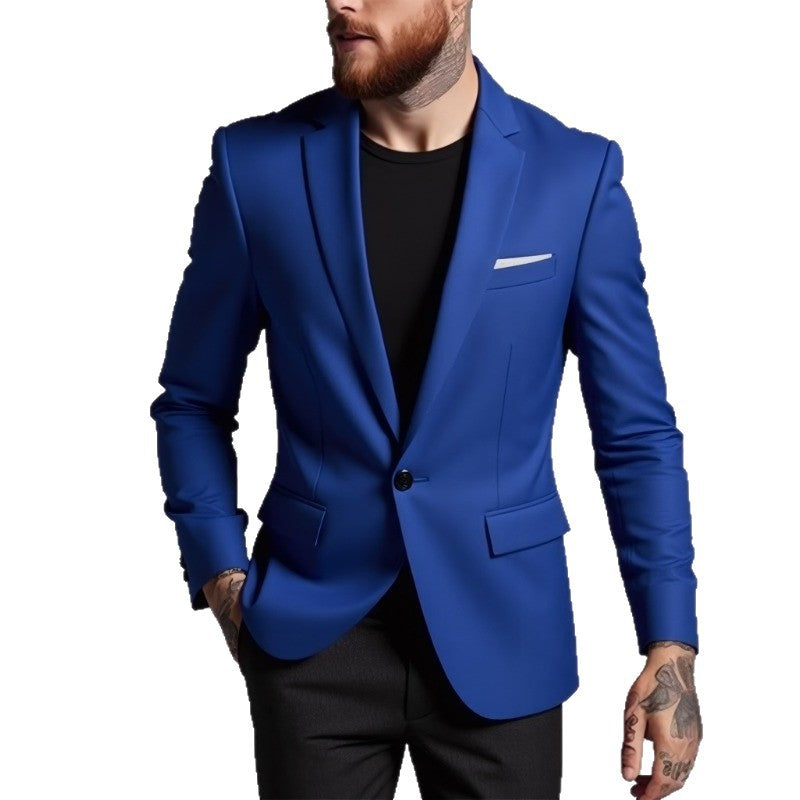 Men's Tailored One-Button Blazer made of Stretch Fabric with Narrow Lapels and Flap Pockets Chichicherry