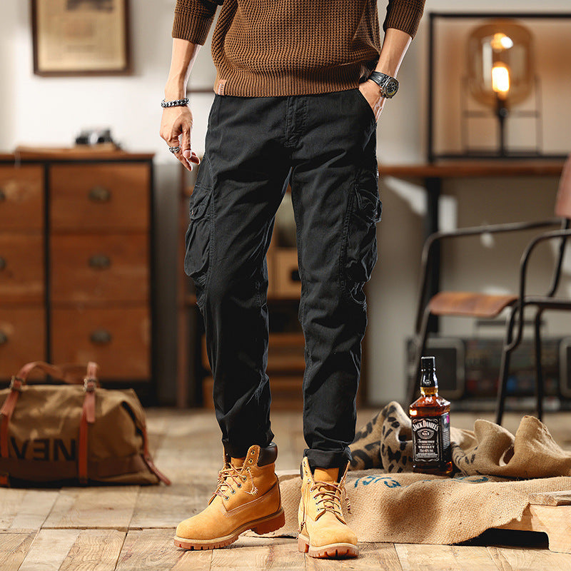 Men's Slim-Fit Cargo Pants made of Cotton Twill with Multi-Pockets Chichicherry