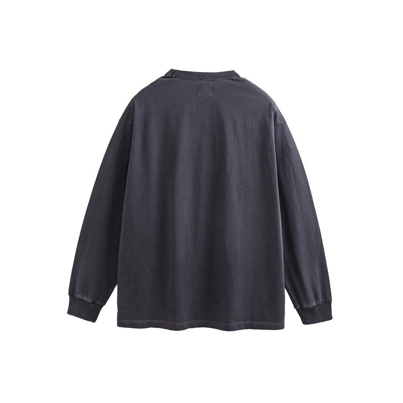 Unisex Oversize Long Sleeve Sweatshirt with Relief Logo and Vintage Washed Cotton Blend Chichicherry