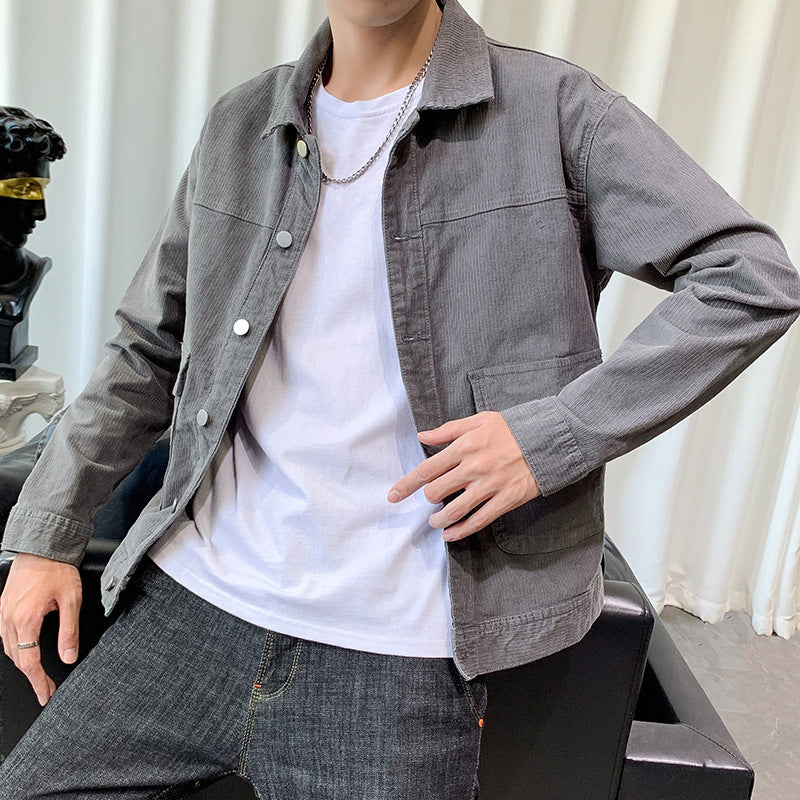 Men's cord jacket in worker-blouson style with metal button closure and patch pockets Chichicherry