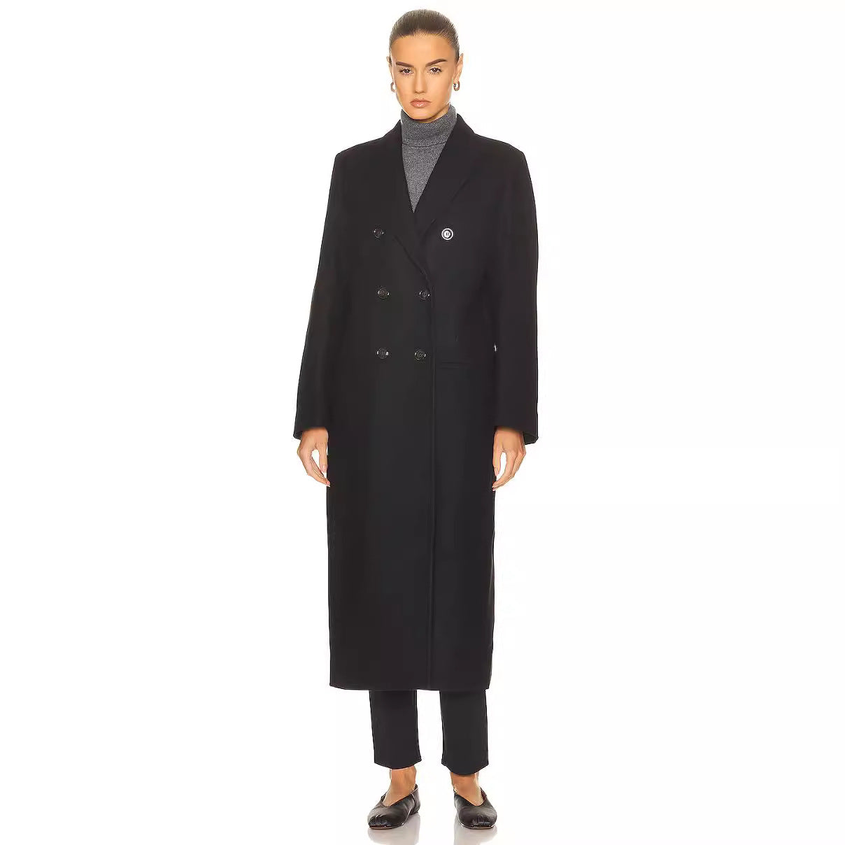 Women Maxi Length Double Breasted Wool Blend Long Coat with Tailored Finish Chichicherry
