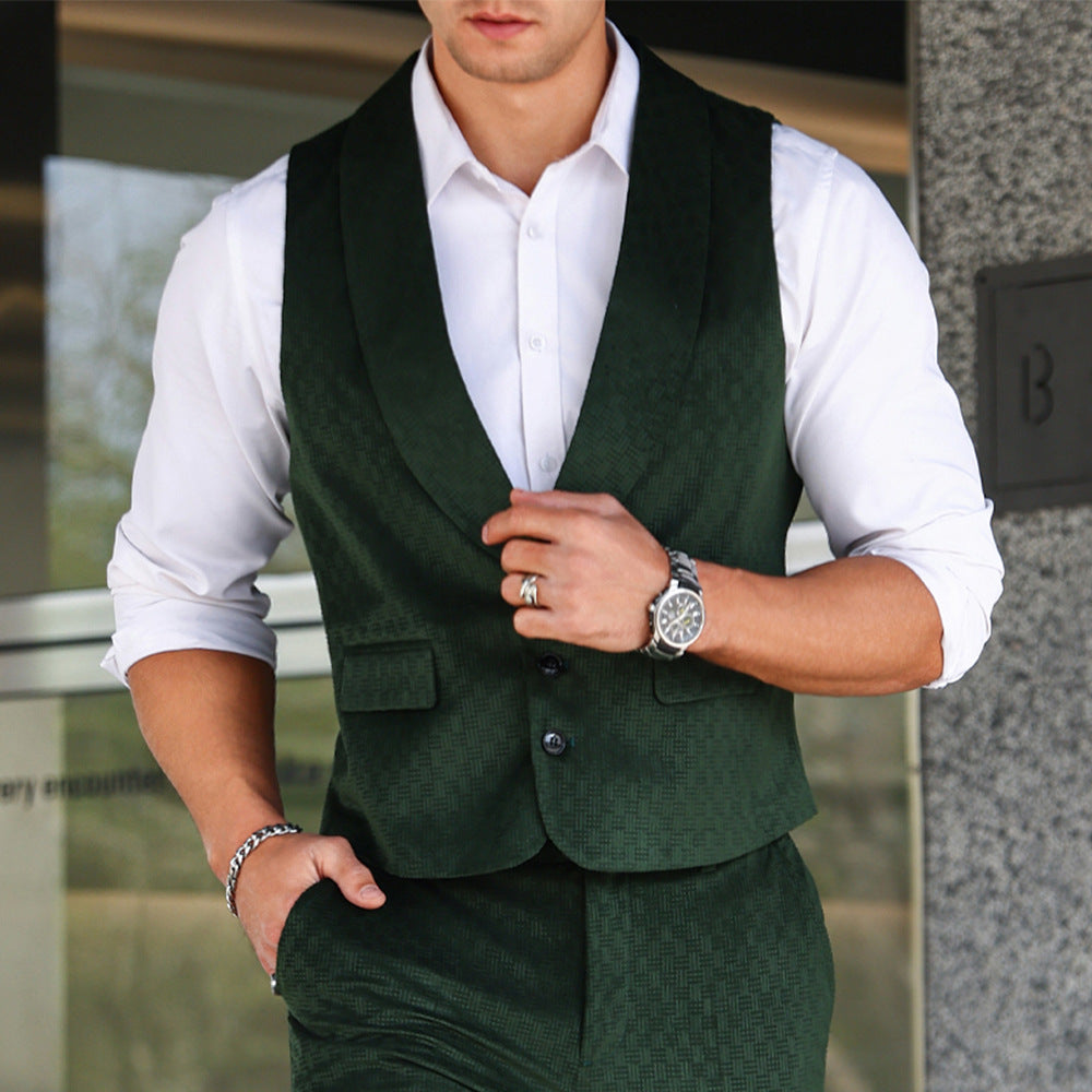 Men's Tailored Waistcoat with Shawl Collar, Three-Button Closure and Textured Weaving Structure Chichicherry