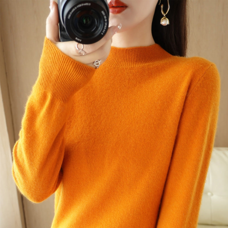 Women's short roll-neck sweater in cashmere look with extra long ribbed cuffs Chichicherry