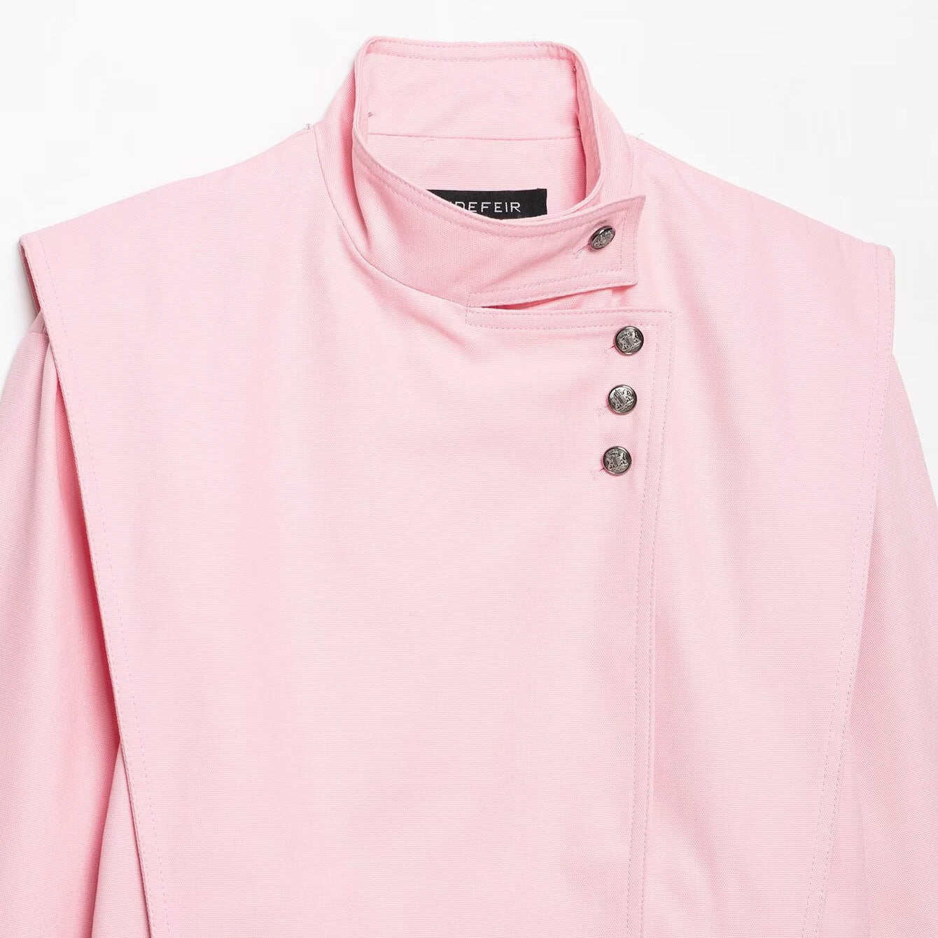 Women's Short Asymmetric Jacket with High Stand-Up Collar and Cape Shoulder Chichicherry