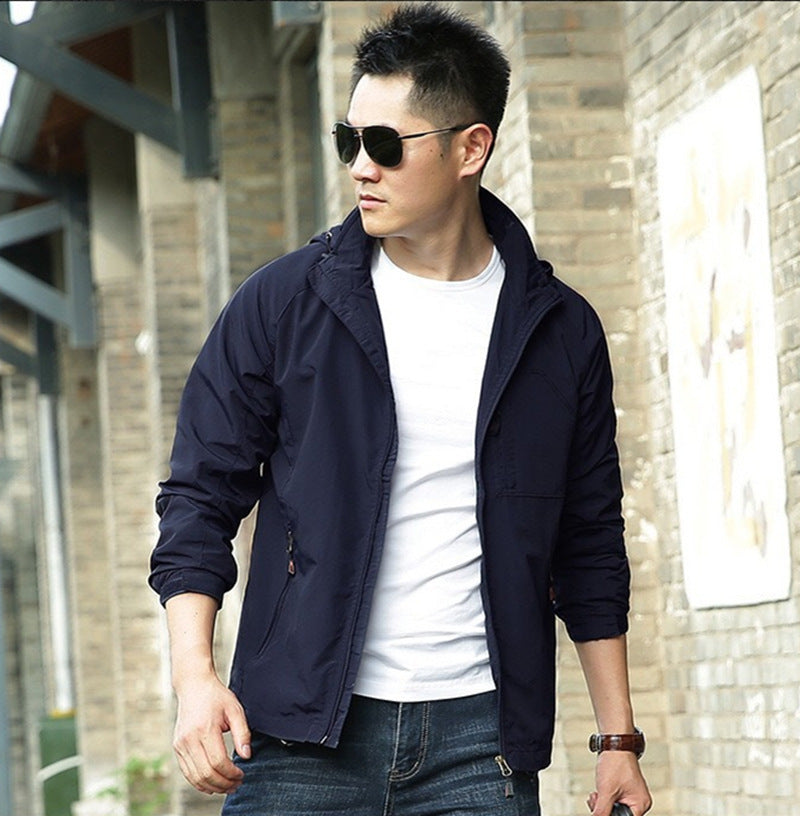 Men's lightweight windproof shell hoodie with mesh lining, hood, and adjustable hem Chichicherry