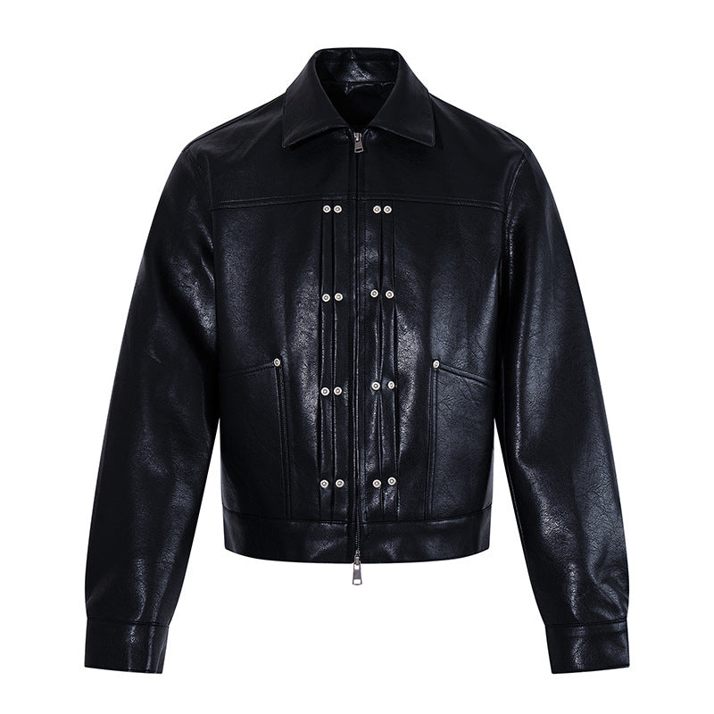 Men's short-cut leather-look jacket with decorative stitching and metal eyelets Chichicherry