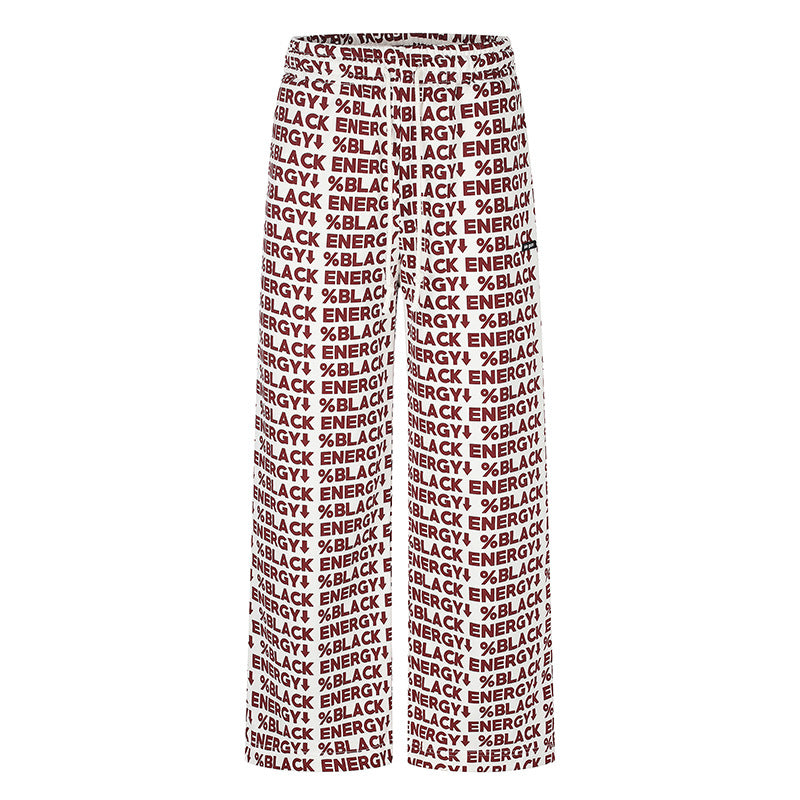 Women's Wide Palazzo Lounge Pants with Drawstring, Allover Logo Print and Elastic Comfort Waistband Chichicherry