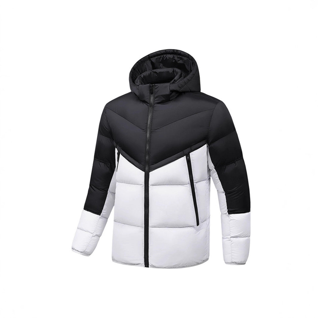 Men's Lightweight Down-Look Padded Jacket with Hood, Windproof Thermal Insulation and Vertical Zip Pockets Chichicherry