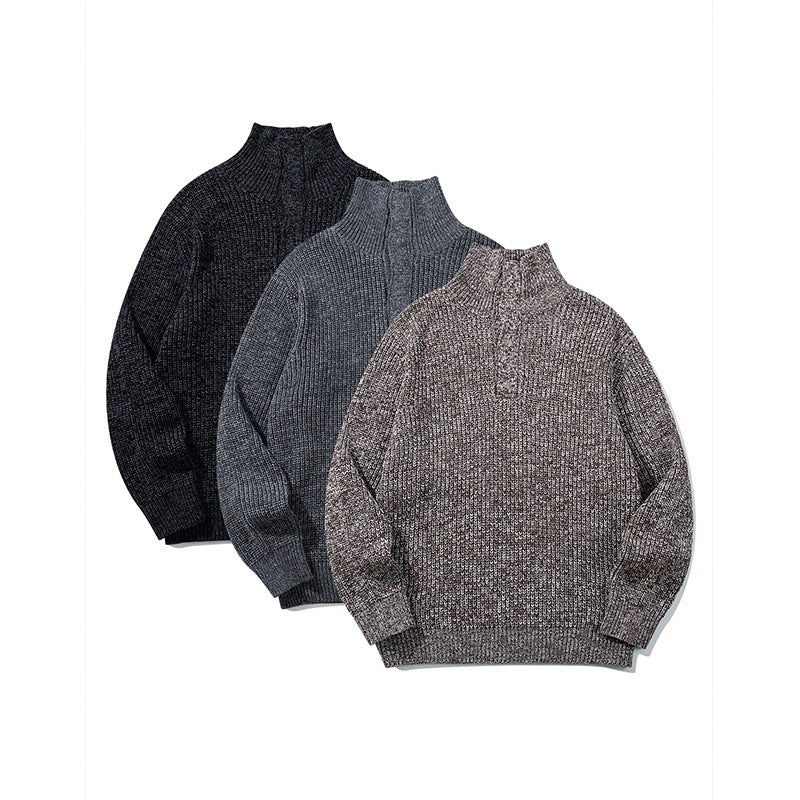 Unisex Thick Knitted Halfzip Sweater with Stand-Up Collar and Distinctive Ribbed Structure Chichicherry