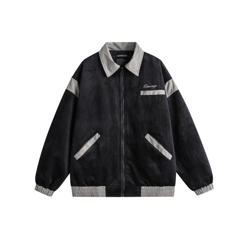 Unisex Harrington Blouson Jacket with Textured Fabric and Contrast Trim Chichicherry