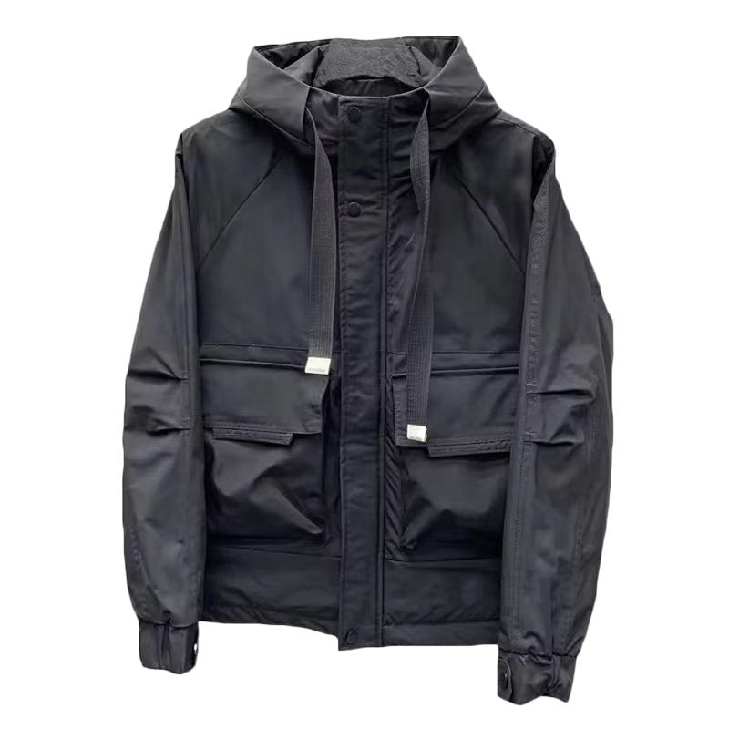 Herren Leichte Utility-Jacke mit Kapuze, mehreren Pattentaschen und verdecktem Reißverschluss Chichicherry
