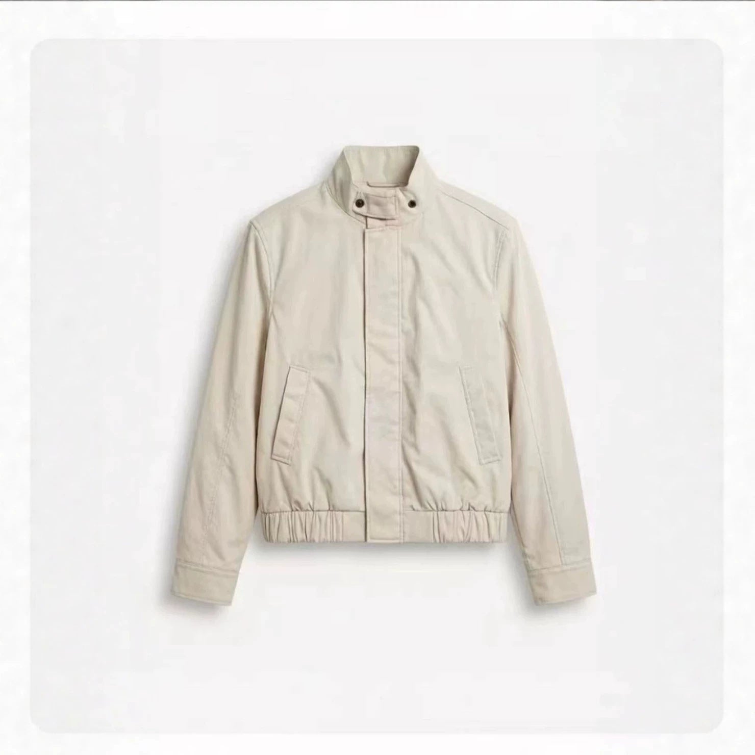Men's Short Stand Collar Blouson with Hidden Zipper and Elastic Hem Chichicherry