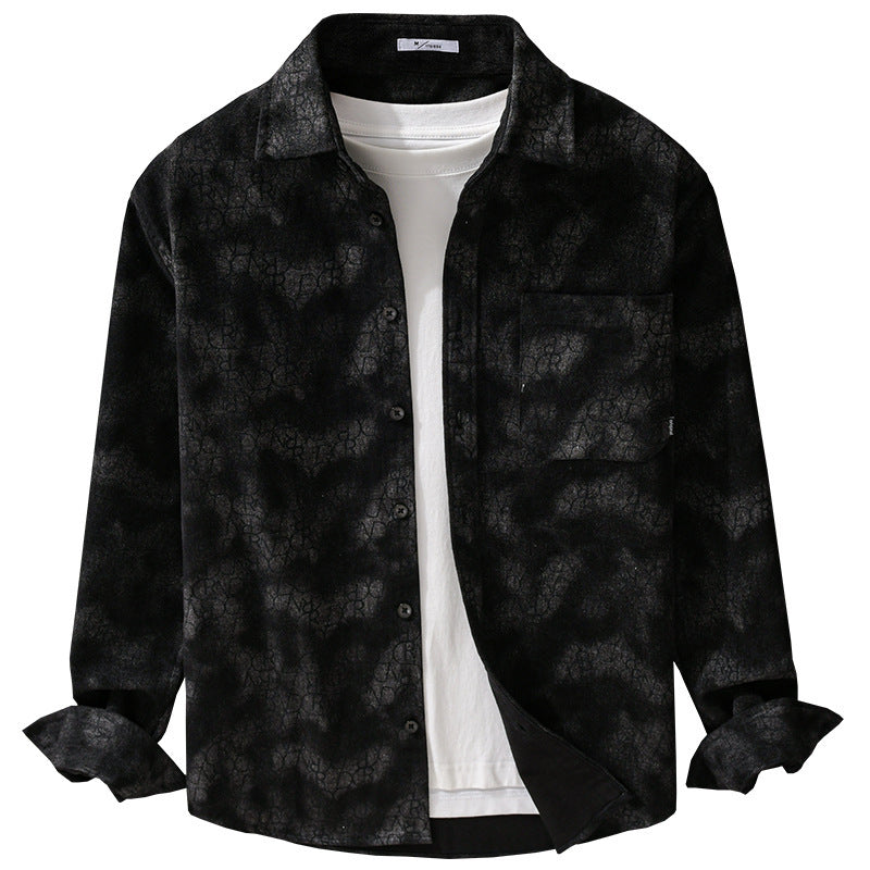 Men's velvety shirt jacket overshirt with tonal pattern and chest pocket Chichicherry