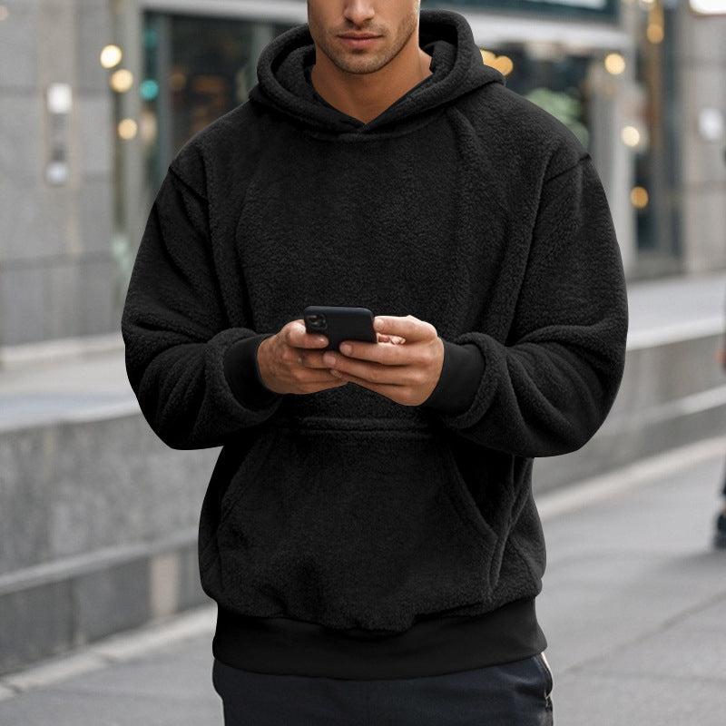 Men's Sherpa Hoodie in Teddy Fleece with Kangaroo Pocket and Ribbed Cuffs Chichicherry