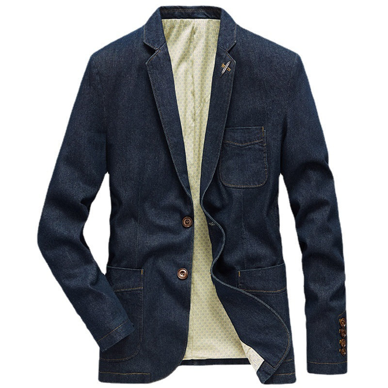 Men's denim blazer in unstructured worker style with patch pockets Chichicherry