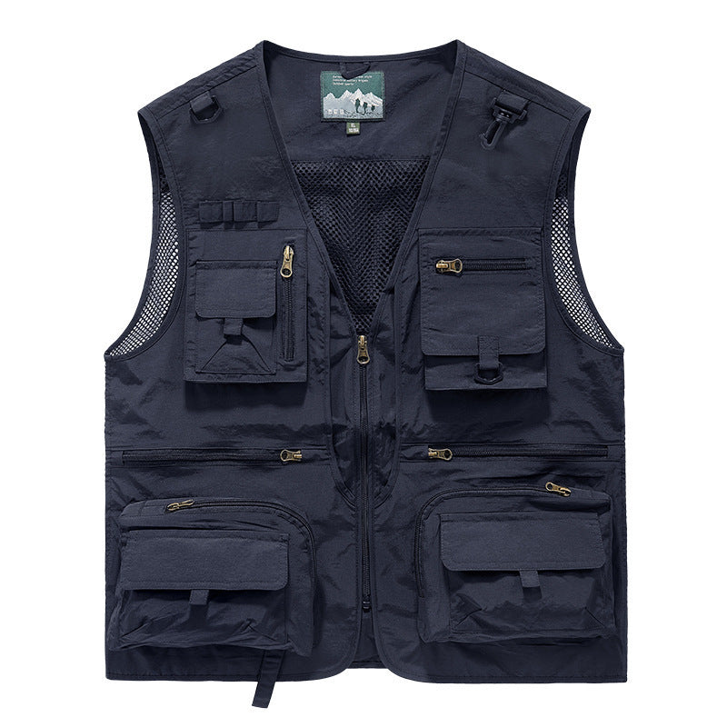 Men's multi-pocket fishing utility vest with mesh back and zipper Chichicherry