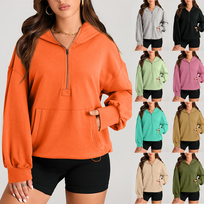 Women's Oversize Half-Zip Hoodie with Kangaroo Pocket Chichicherry