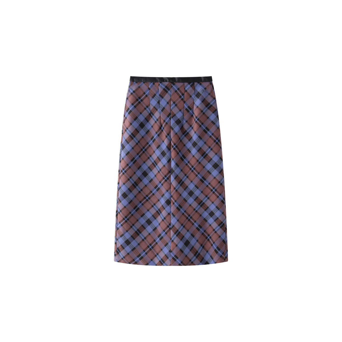 Women High-waisted Midi Skirt made of Wool Blend with Diagonal Check Structure and Front Slit Chichicherry