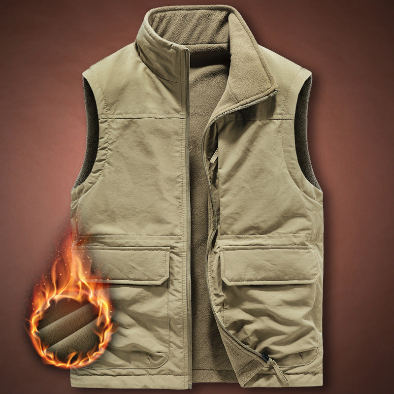 Men's Thermal Fleece Vest with windproof nylon outer layer, high stand collar, and multifunctional pockets Chichicherry