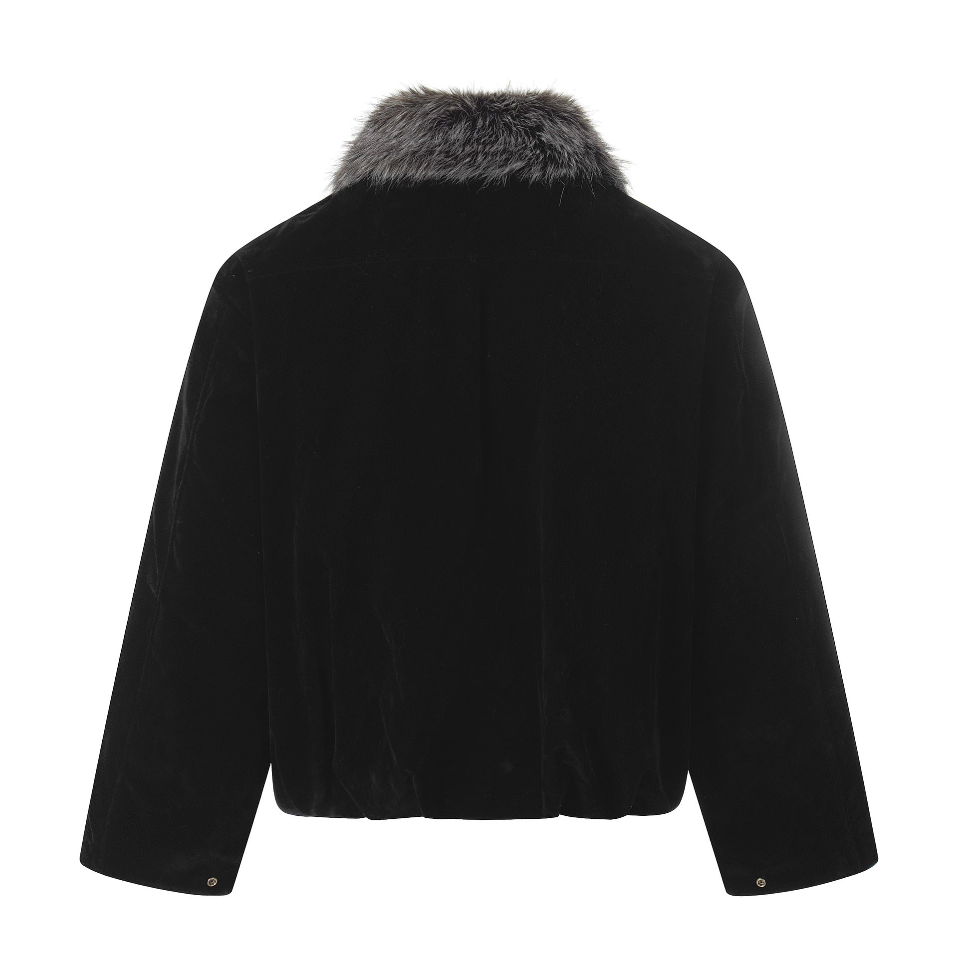 Men's Suede Bomber Jacket with Detachable Faux Fur Collar and Drawstring Chichicherry