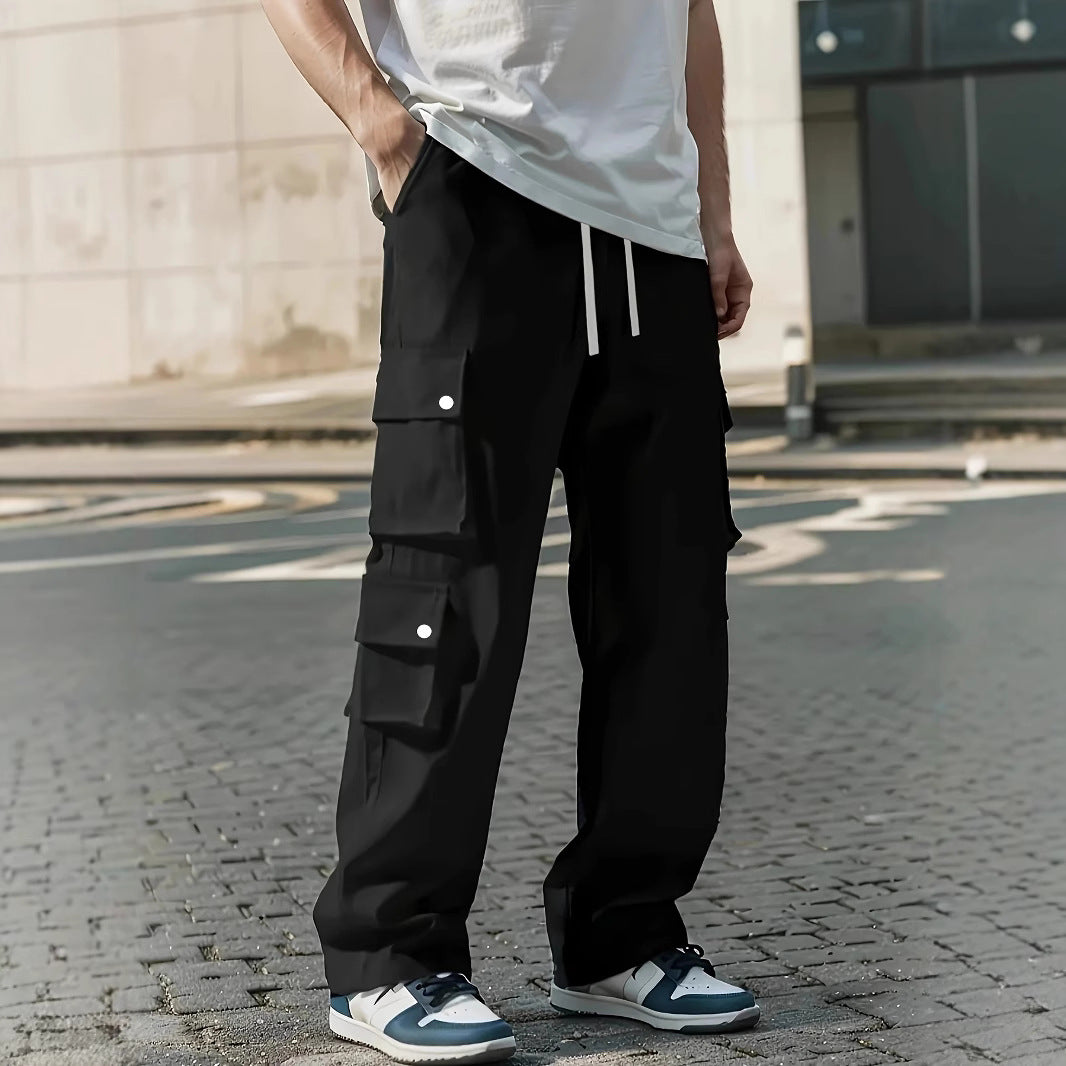 Men's Loose Fit Cargo Pants with Multiple Flap and Utility Pockets & Drawstring Waist Chichicherry