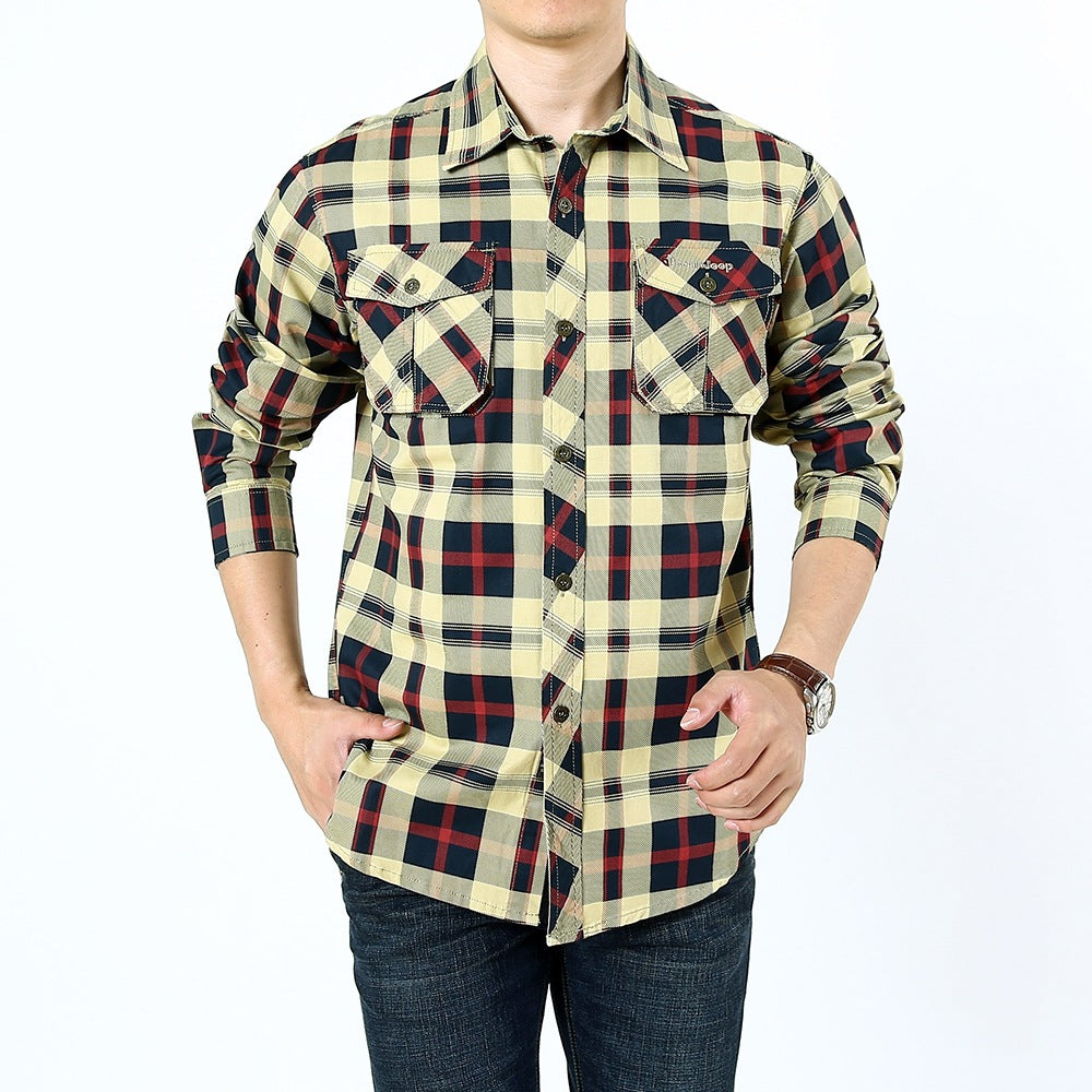 Men's Checked Casual Shirt made of Cotton Blend with Double Chest Pockets and Regular Fit Chichicherry