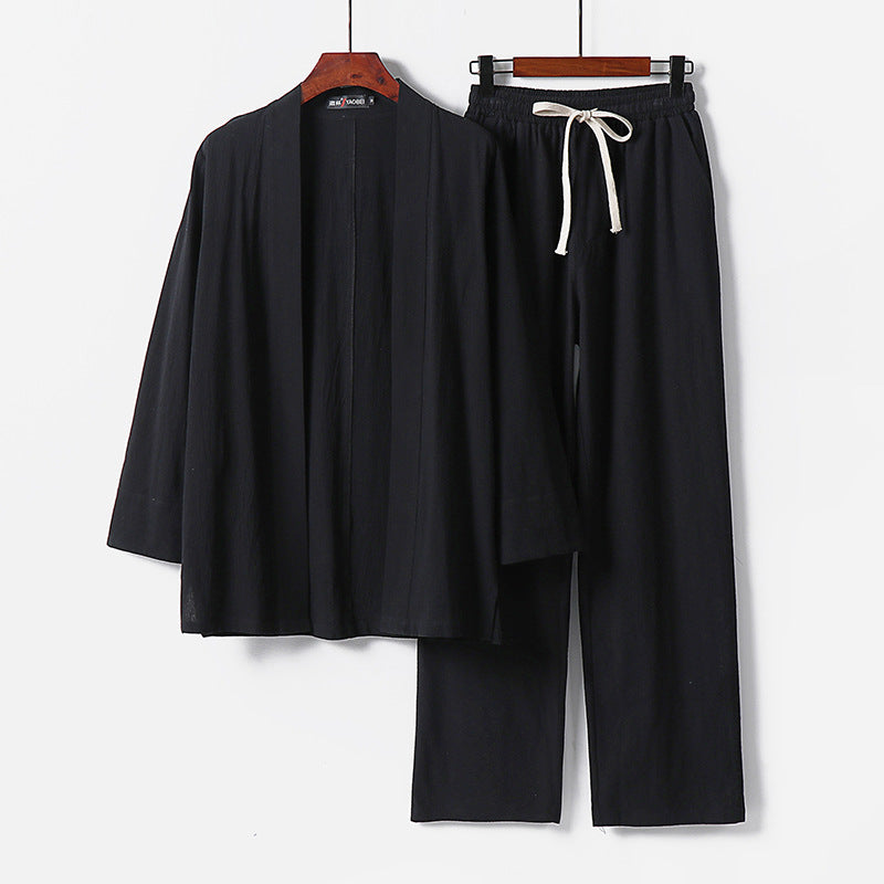 Men's Loose Kimono Loungewear Set made of lightweight cotton blend with elastic drawstring pants Chichicherry